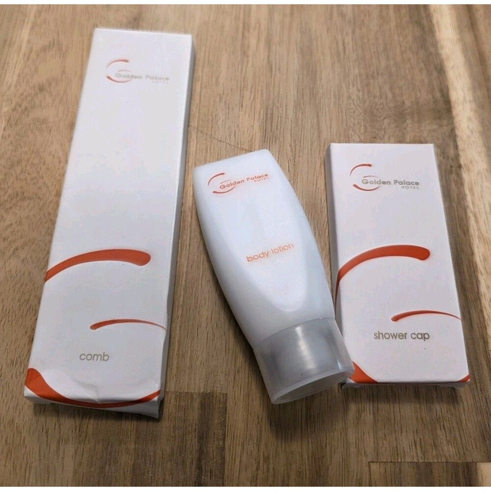 Golden Palace Hotel Amenity Kit Lot - Comb, Shower Cap, Body Lotion Travel Size